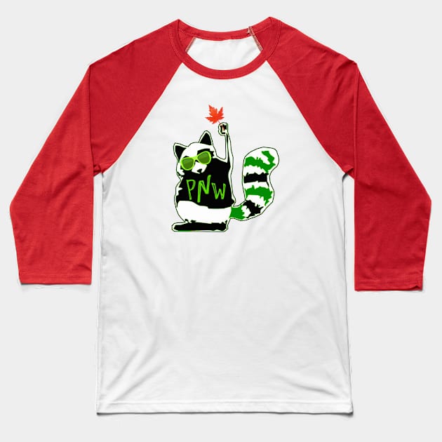 PNW Rebel Raccoon Maple Leaf Baseball T-Shirt by TheDaintyTaurus